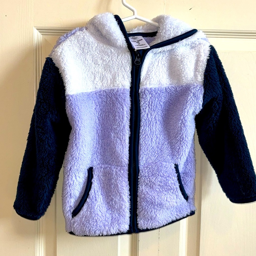 Brand new never worn kids purple and navy blue zip up fleece